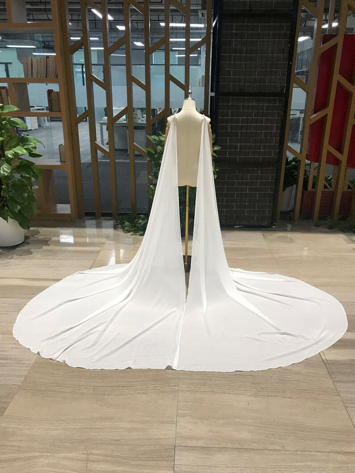 Chiffon 2 Pieces Bridal Cape, Fairy Butterfly Pins Cape, Custom Wedding Cape, Cathedral Length Bridal  Cape with Butterfly