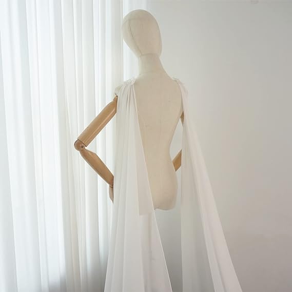 Detachable Chiffon Wedding Dress Wings Long Bridal Capes with Pin on Shoulder Bridal Accessory & Party Wear
