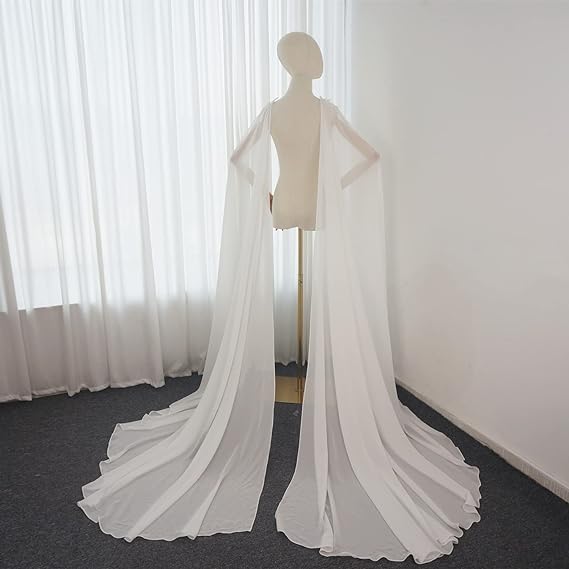 Detachable Chiffon Wedding Dress Wings Long Bridal Capes with Pin on Shoulder Bridal Accessory & Party Wear