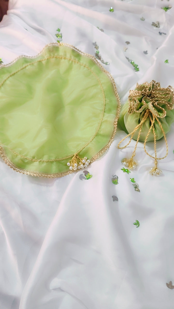 Organza Silk Katan Bid Potli Bag - 2x Pearl Hanging - Multicolor
