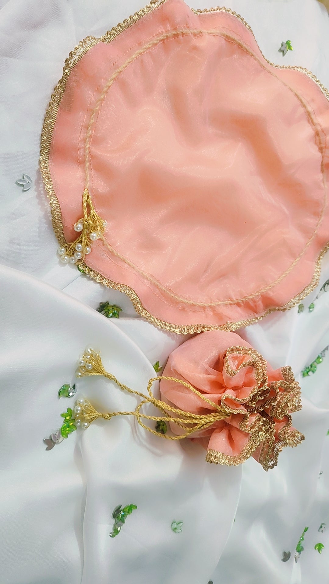 Organza Silk Katan Bid Potli Bag - 2x Pearl Hanging - Multicolor