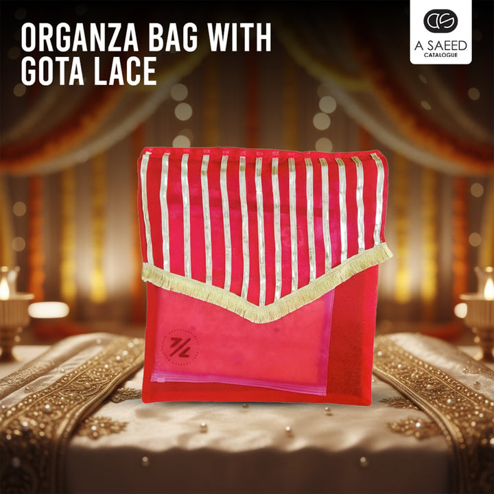 Organza Bag with Gota Lace Embellishment - Flip Style - Multicolor