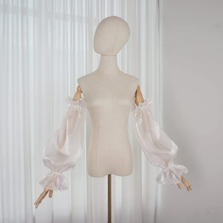 Detachable Sleeve for Wedding Dress Spandex Cuff Silky Organza Puff Sleeve Ivory