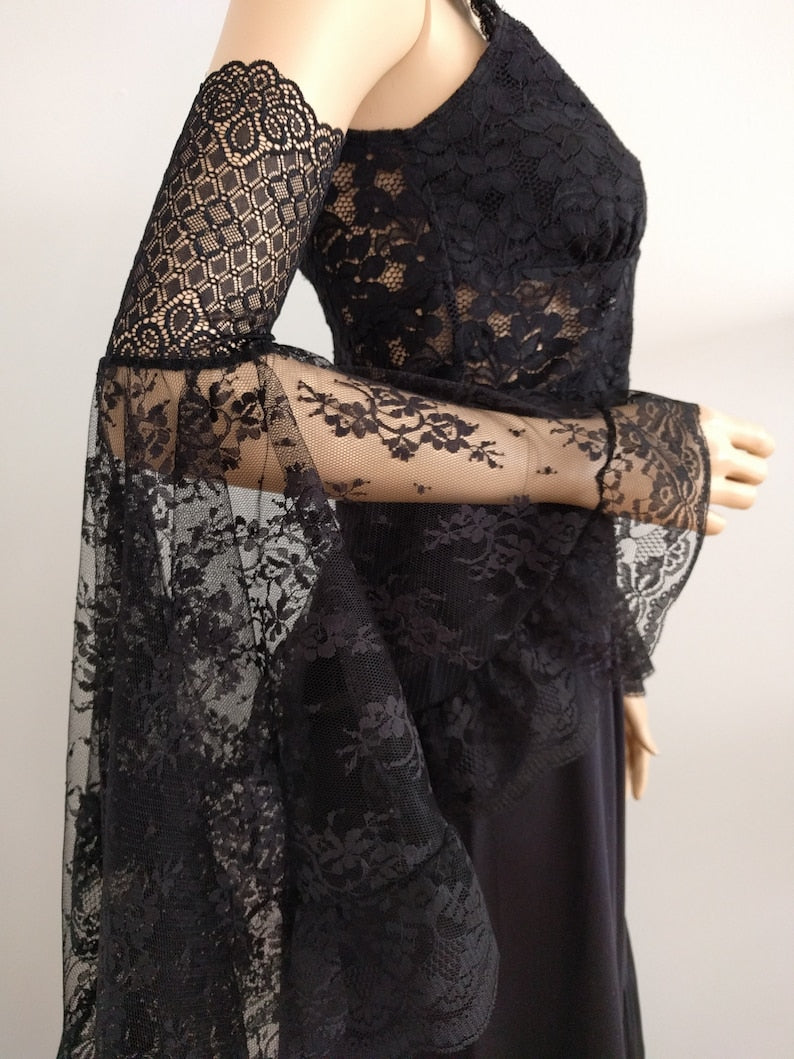 Asaeed Detachable Black Sleeves -Black Lace Long Sleeves,