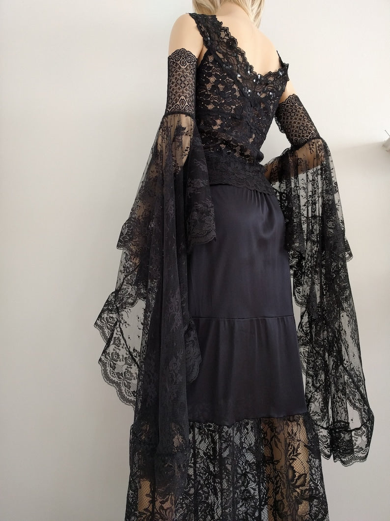 Asaeed Detachable Black Sleeves -Black Lace Long Sleeves,
