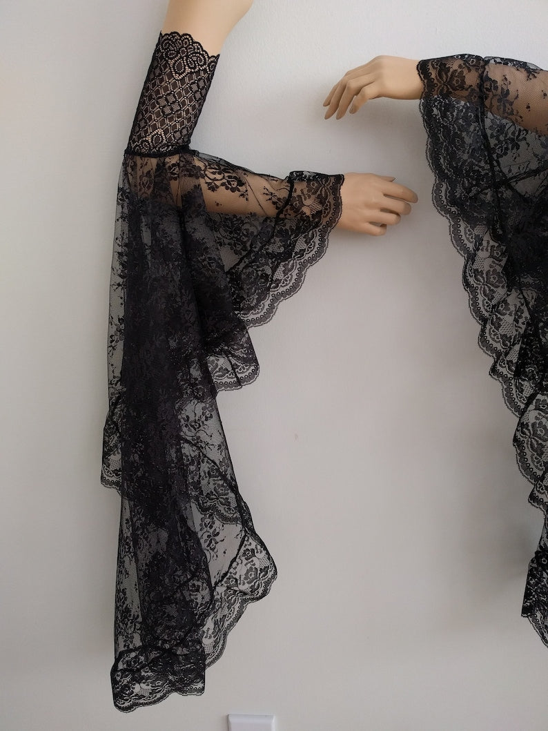 Asaeed Detachable Black Sleeves -Black Lace Long Sleeves,