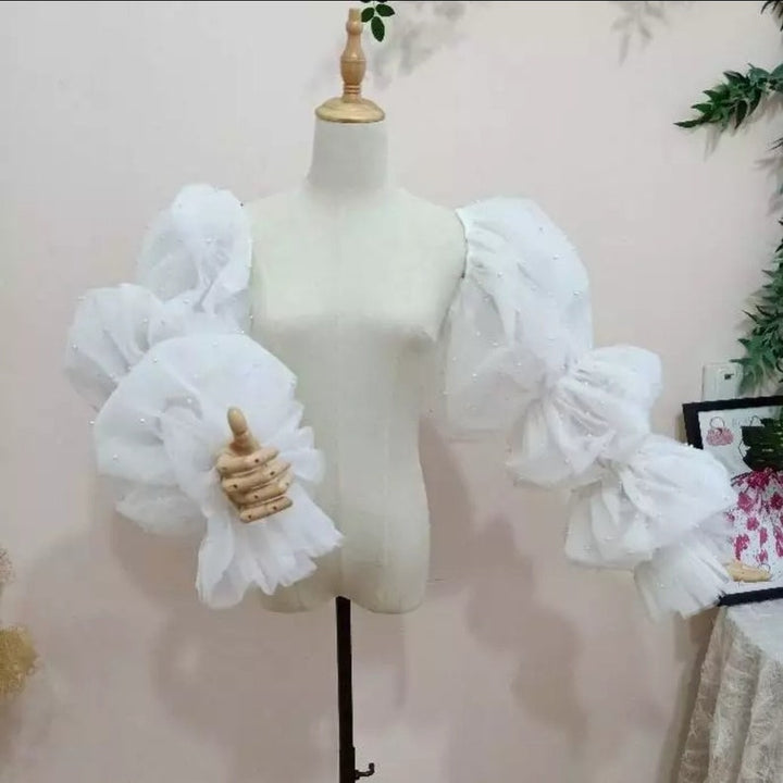 Detached Pearl Beaded Sectioned Puff Sleeves