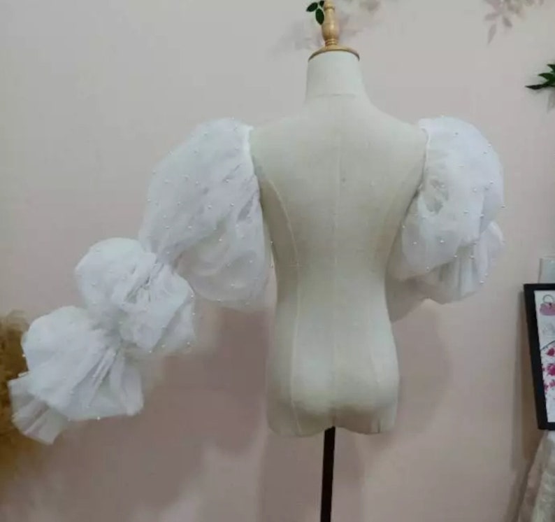Detached Pearl Beaded Sectioned Puff Sleeves