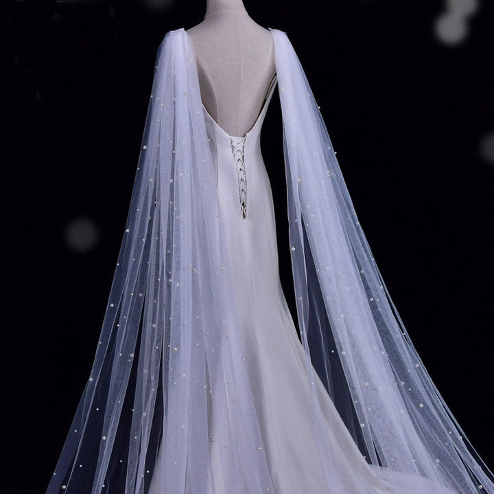 Bridal Wings With Scattered Pearls, Detachable Floor Length Wedding Wings,Shoulder Tulle Wings