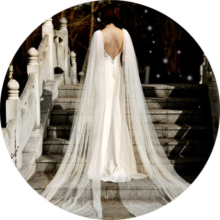 Bridal Wings With Scattered Pearls, Detachable Floor Length Wedding Wings,Shoulder Tulle Wings