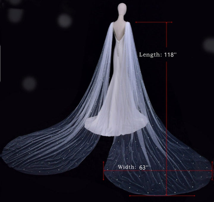 Bridal Wings With Scattered Pearls, Detachable Floor Length Wedding Wings,Shoulder Tulle Wings