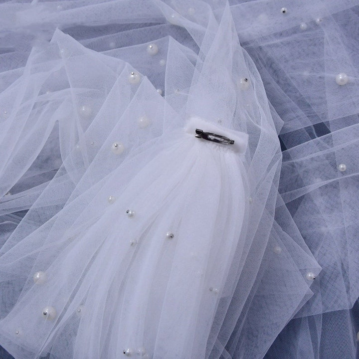 Bridal Wings With Scattered Pearls, Detachable Floor Length Wedding Wings,Shoulder Tulle Wings