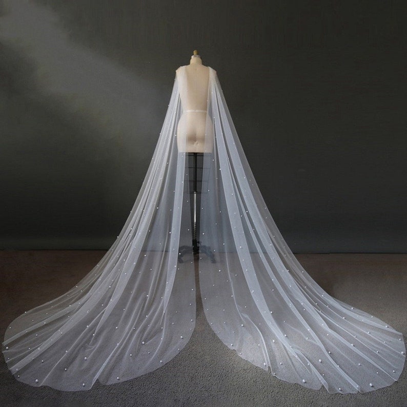 Bridal Wings With Scattered Pearls, Detachable Floor Length Wedding Wings,Shoulder Tulle Wings