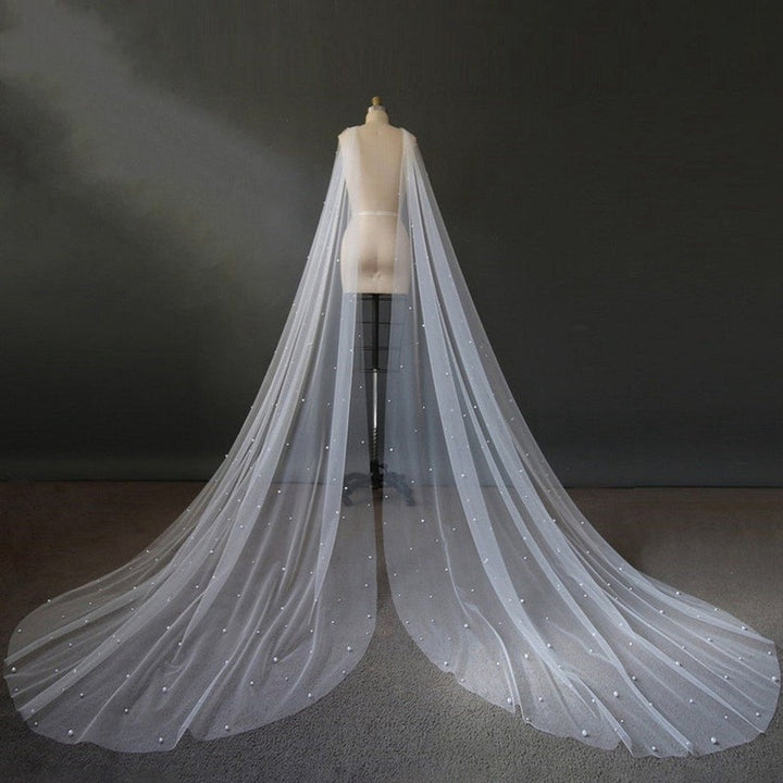 Bridal Wings With Scattered Pearls, Detachable Floor Length Wedding Wings,Shoulder Tulle Wings