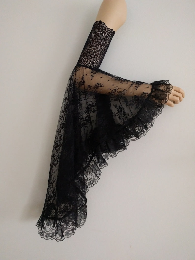 Asaeed Detachable Black Sleeves -Black Lace Long Sleeves,