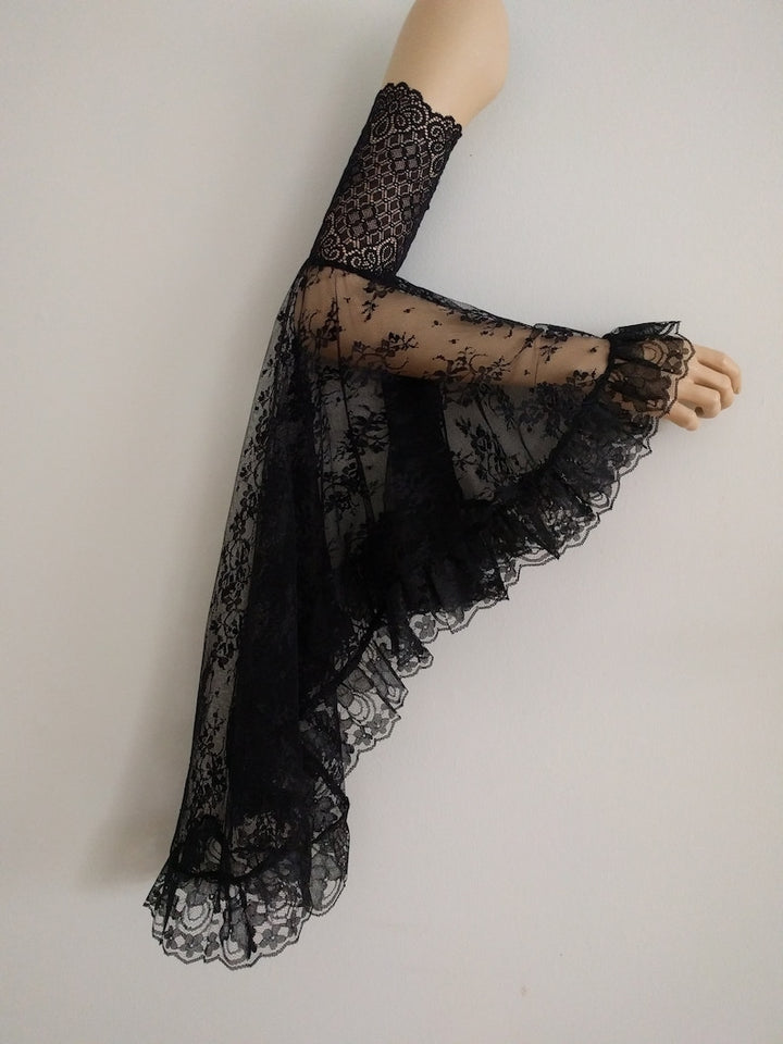 Asaeed Detachable Black Sleeves -Black Lace Long Sleeves,