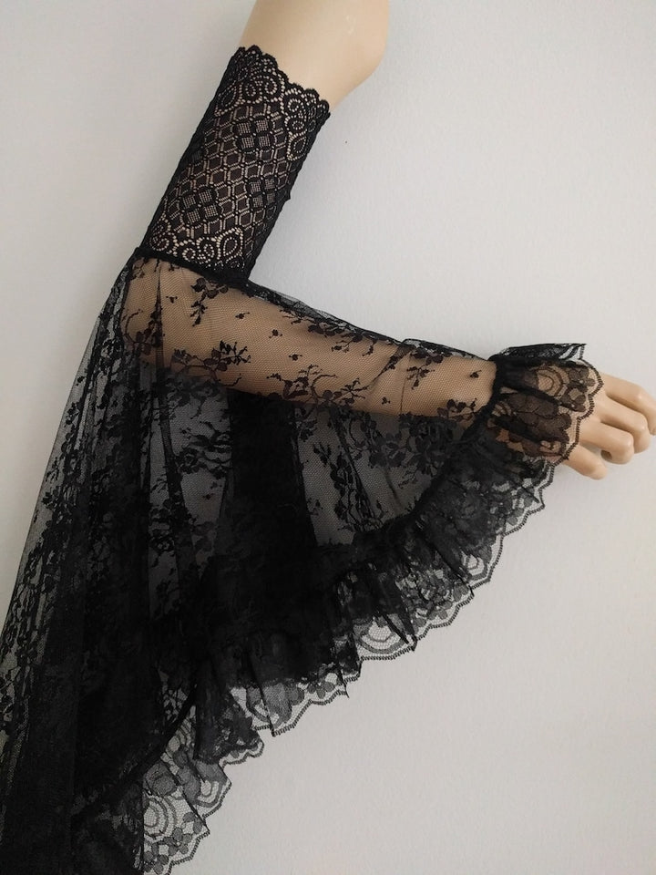 Asaeed Detachable Black Sleeves -Black Lace Long Sleeves,
