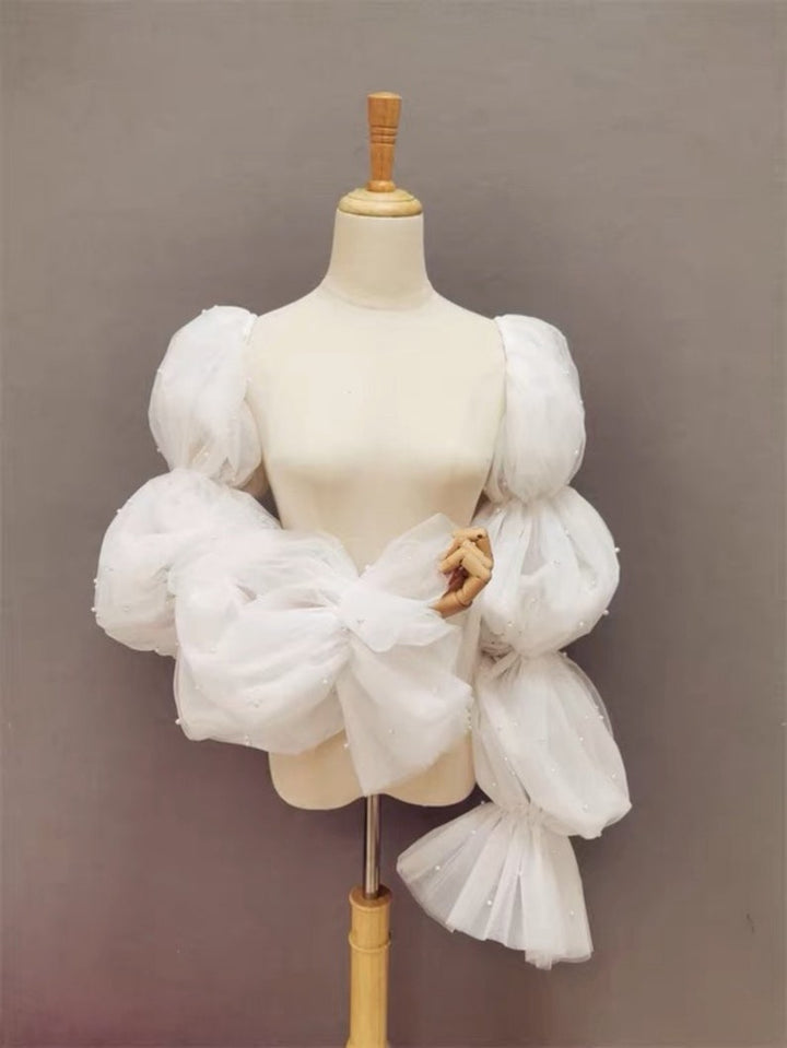 Pearls Wedding Sleeves, Tulle Wedding Sleeve, Detachable Wedding Sleeves, Bridal Dress Sleeves, Pop Sleeves, Wedding Dress Decor