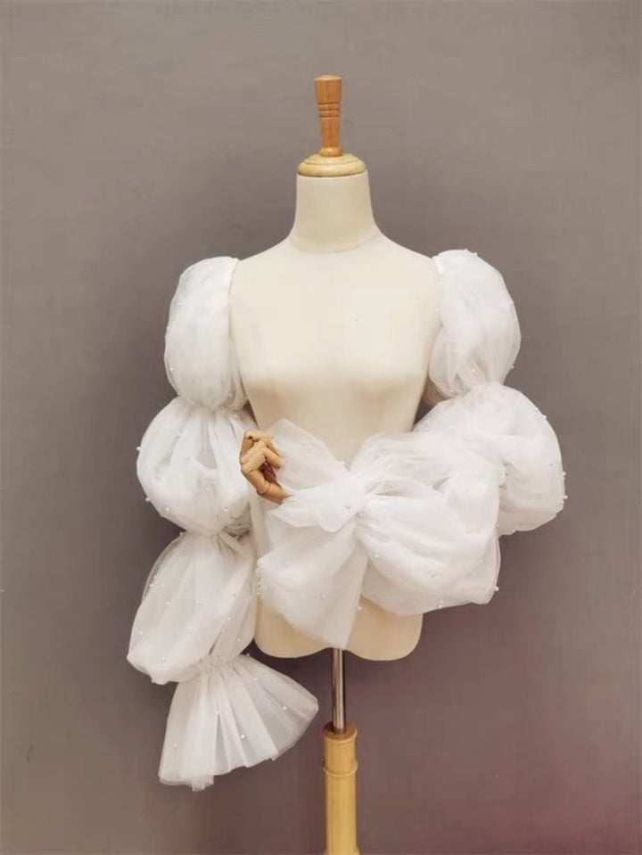 Pearls Wedding Sleeves, Tulle Wedding Sleeve, Detachable Wedding Sleeves, Bridal Dress Sleeves, Pop Sleeves, Wedding Dress Decor