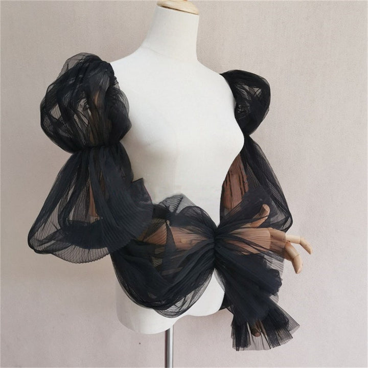 Pleated tulle Sleeves, Long black tulle sleeves, Bridal tulle Sleeves, Wedding Coverup, Removable tulle sleeves for bridal, Ivory sleeves