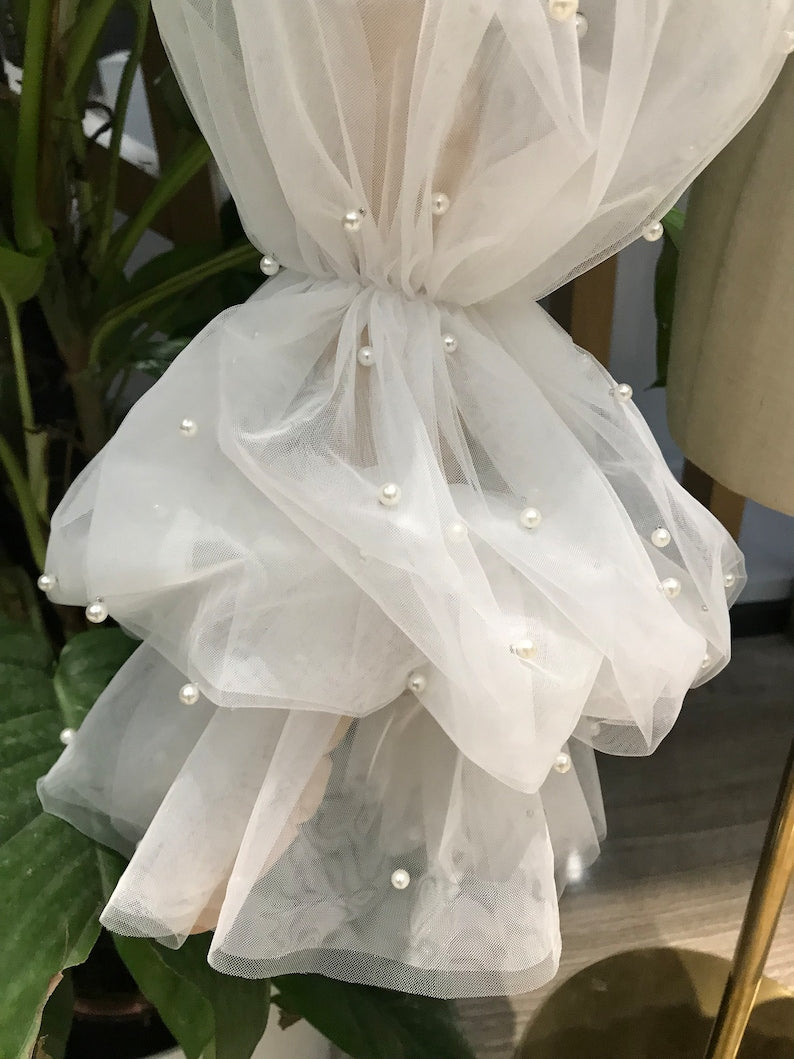 Puff Pearl Bridal Sleeves, Soft Tulle Long Pearl Wedding Gown Sleeves, Wedding Accessory, Detachable Sleeves, Removable Dress Sleeves