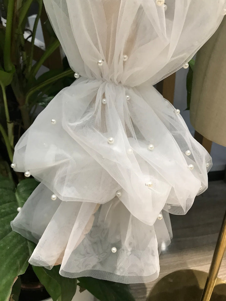 Puff Pearl Bridal Sleeves, Soft Tulle Long Pearl Wedding Gown Sleeves, Wedding Accessory, Detachable Sleeves, Removable Dress Sleeves