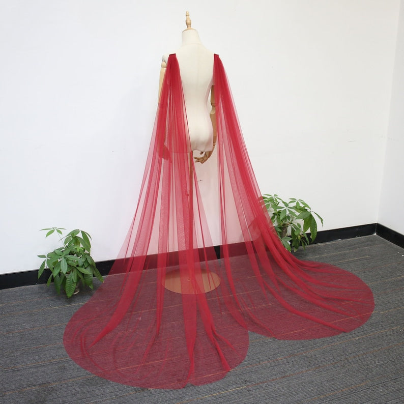 Detachable Burgundy Tulle Bridal Wings, 121 Colors Shoulder Wing, Minimalist Wedding Cape, Wine Red Wedding Wing, Beach Bridal Cape Veil