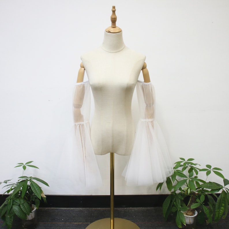 Detachable Long Bell Sleeves, Elastic Wedding Dress Sleeves, Soft White Tulle Dress Sleeves, Fairy off Shoulder Sleeves, Bridal Accessory