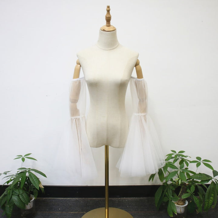 Detachable Long Bell Sleeves, Elastic Wedding Dress Sleeves, Soft White Tulle Dress Sleeves, Fairy off Shoulder Sleeves, Bridal Accessory