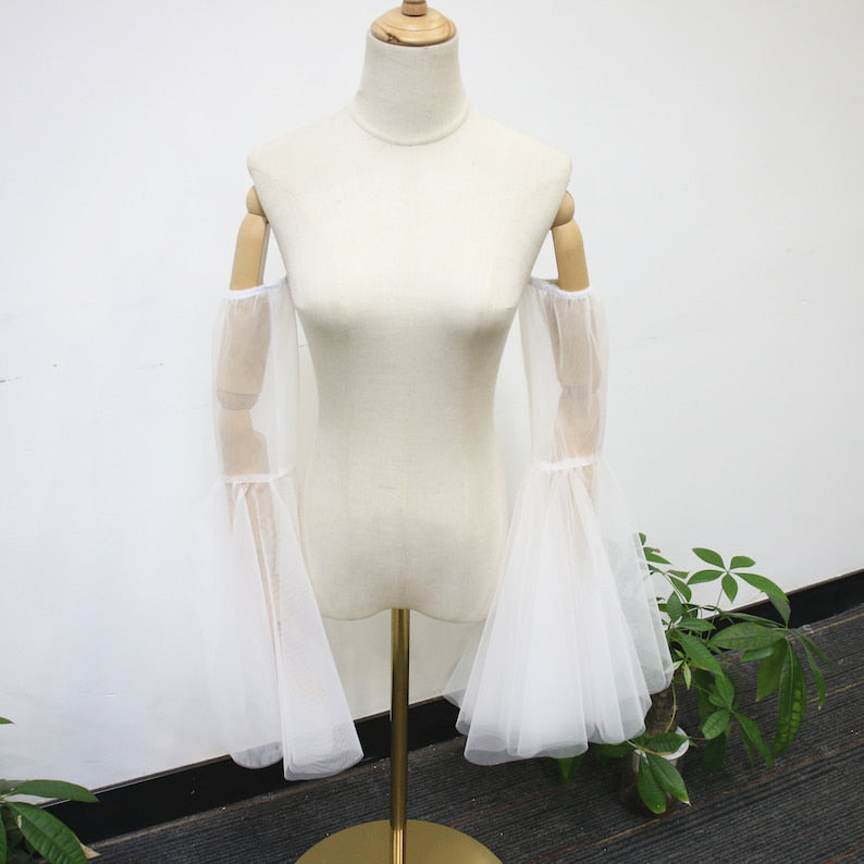 Detachable Long Bell Sleeves, Elastic Wedding Dress Sleeves, Soft White Tulle Dress Sleeves, Fairy off Shoulder Sleeves, Bridal Accessory