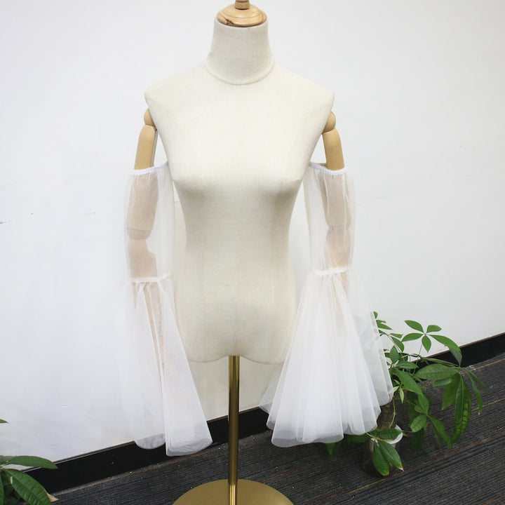 Detachable Long Bell Sleeves, Elastic Wedding Dress Sleeves, Soft White Tulle Dress Sleeves, Fairy off Shoulder Sleeves, Bridal Accessory