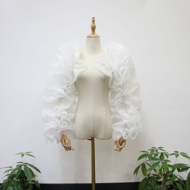 Long Sleeve, White Organza Sleeves Wrap, Evening Party Shawls, Bridal Shawl, Photo Shoot Sleeve Wrap, Bridal Accessory, White/Black/Wine Red