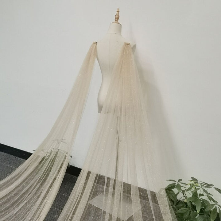 Sparkly Gold Sequin Shoulder Wing, Champagne Tulle Cape Veil, Detachable Bridal Wings, Starry Cape Veil, Shoulder Veil, Festival Party Veil
