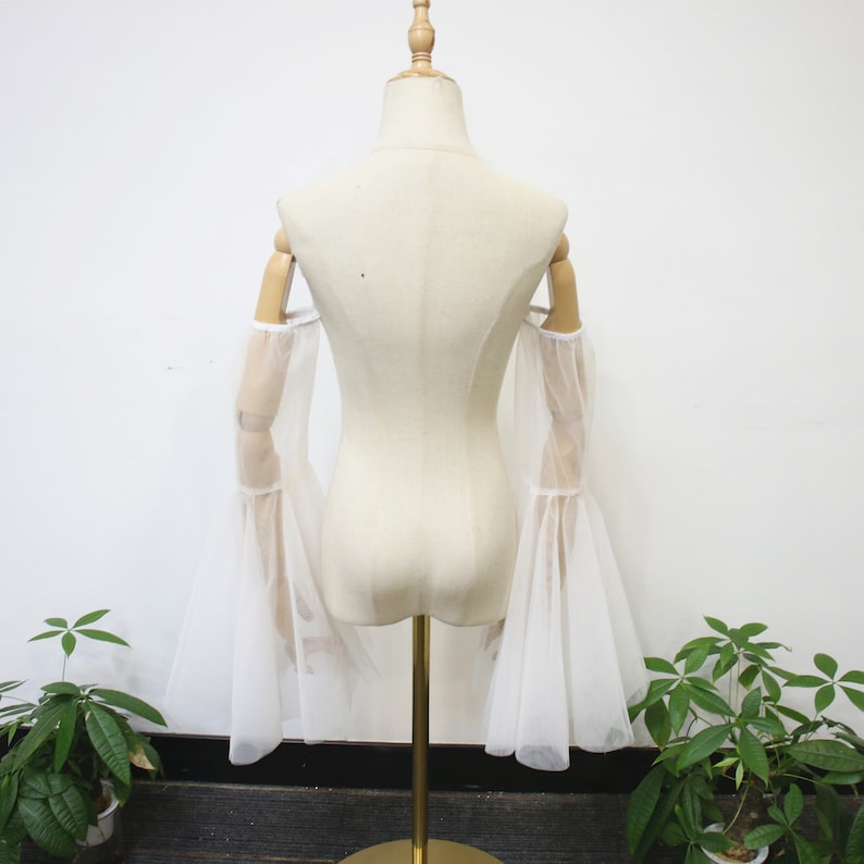 Detachable Long Bell Sleeves, Elastic Wedding Dress Sleeves, Soft White Tulle Dress Sleeves, Fairy off Shoulder Sleeves, Bridal Accessory