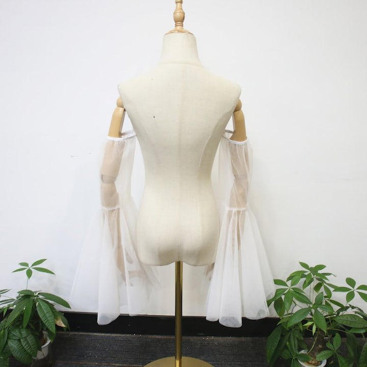 Detachable Long Bell Sleeves, Elastic Wedding Dress Sleeves, Soft White Tulle Dress Sleeves, Fairy off Shoulder Sleeves, Bridal Accessory