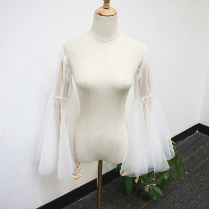 Detachable Long Bell Sleeves, Elastic Wedding Dress Sleeves, Soft White Tulle Dress Sleeves, Fairy off Shoulder Sleeves, Bridal Accessory