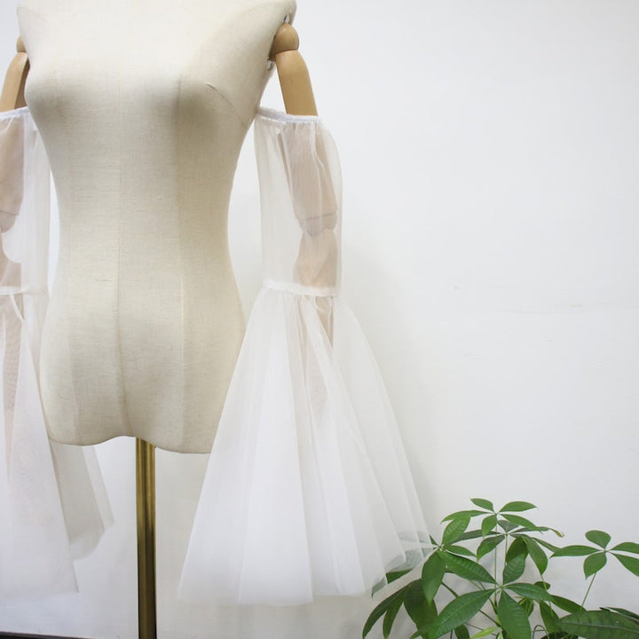 Detachable Long Bell Sleeves, Elastic Wedding Dress Sleeves, Soft White Tulle Dress Sleeves, Fairy off Shoulder Sleeves, Bridal Accessory