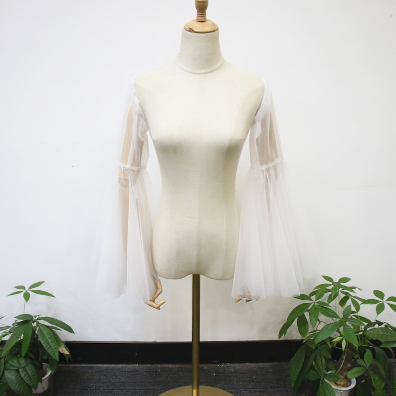 Detachable Long Bell Sleeves, Elastic Wedding Dress Sleeves, Soft White Tulle Dress Sleeves, Fairy off Shoulder Sleeves, Bridal Accessory