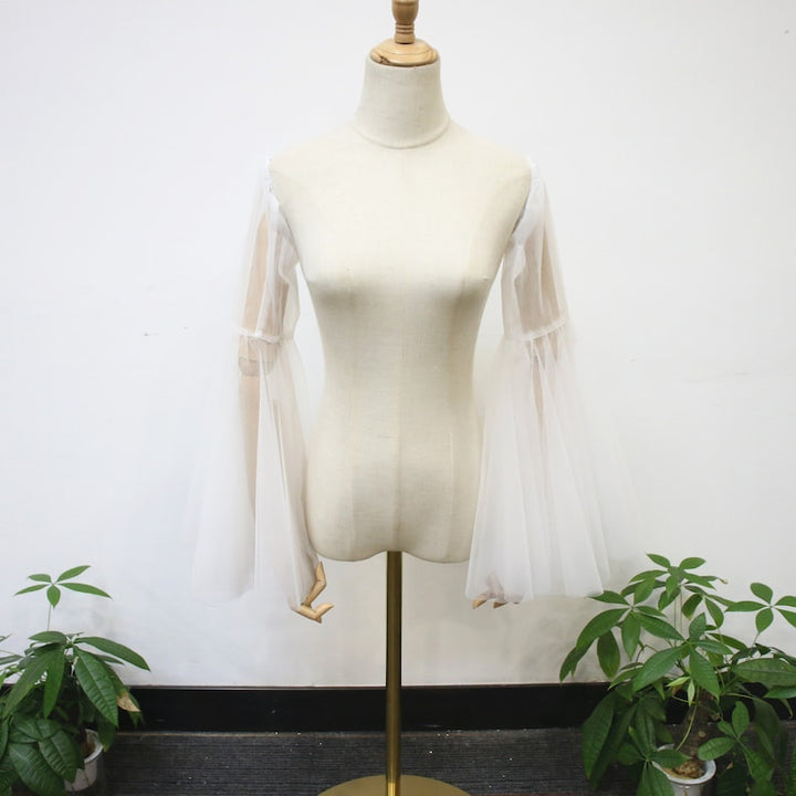 Detachable Long Bell Sleeves, Elastic Wedding Dress Sleeves, Soft White Tulle Dress Sleeves, Fairy off Shoulder Sleeves, Bridal Accessory