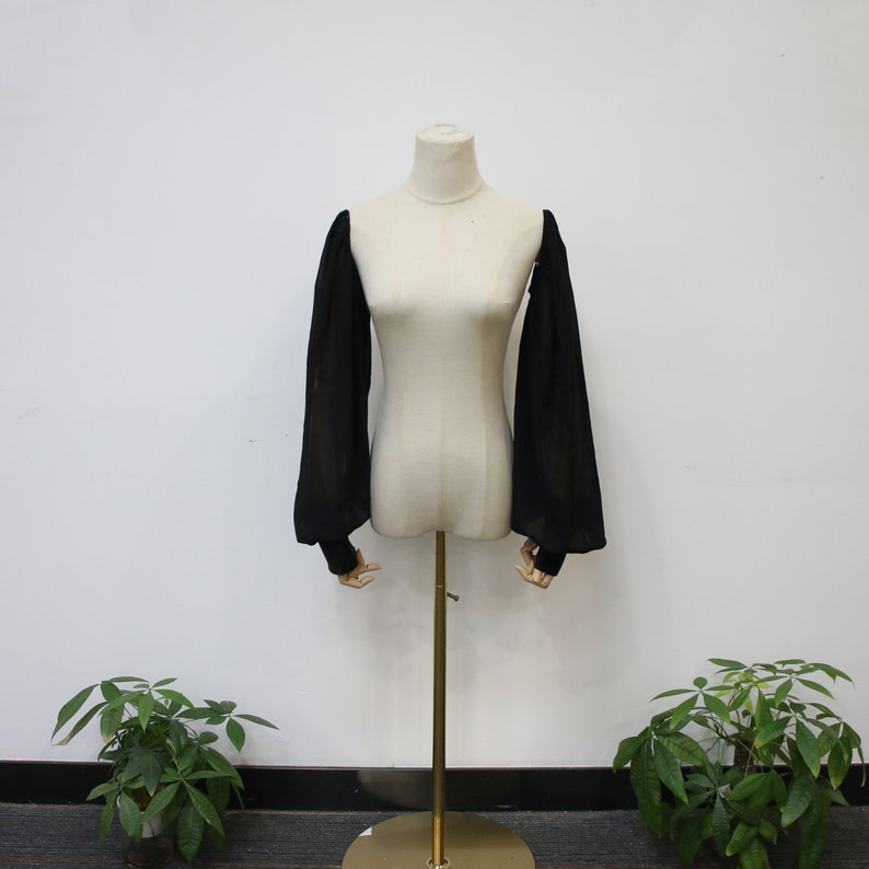 Long Black Chiffon Sleeves for Wedding Dress, Detachable Satin Cuff Button Sleeves, Fairy Bridal Sleeves, Removable Sleeve, Bridal Accessory