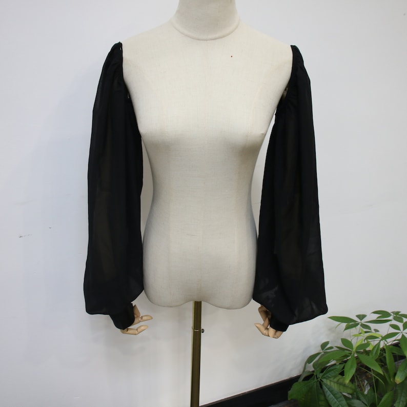 Long Black Chiffon Sleeves for Wedding Dress, Detachable Satin Cuff Button Sleeves, Fairy Bridal Sleeves, Removable Sleeve, Bridal Accessory