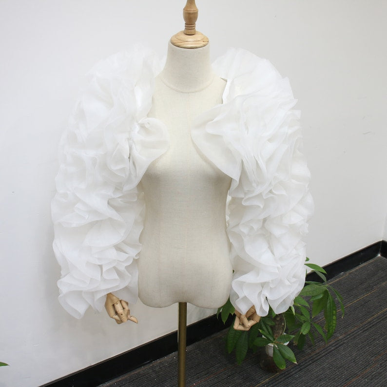 Long Sleeve, White Organza Sleeves Wrap, Evening Party Shawls, Bridal Shawl, Photo Shoot Sleeve Wrap, Bridal Accessory, White/Black/Wine Red