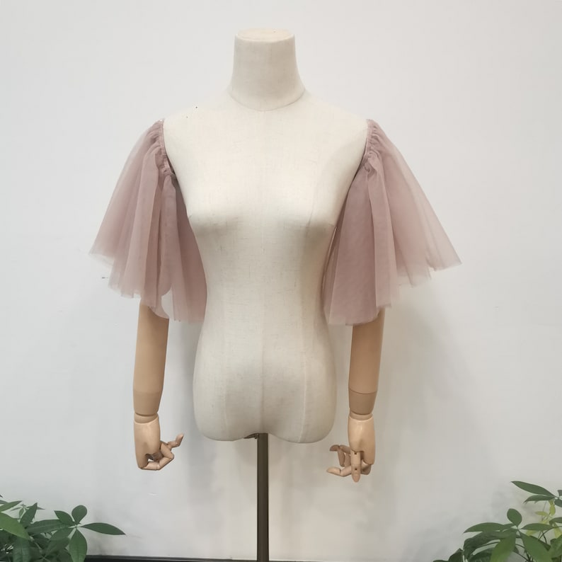 Detachable Rose Pink Tulle Sleeve, Short off Shoulder Wedding Sleeve, Removable Dress Sleeves, Tulle Bridal Sleeves, Custom Bridal Accessory