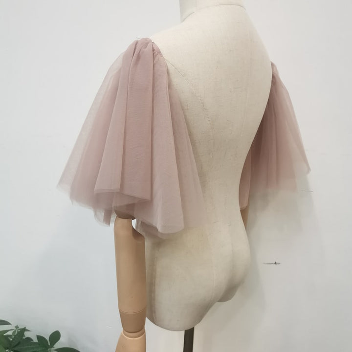 Detachable Rose Pink Tulle Sleeve, Short off Shoulder Wedding Sleeve, Removable Dress Sleeves, Tulle Bridal Sleeves, Custom Bridal Accessory