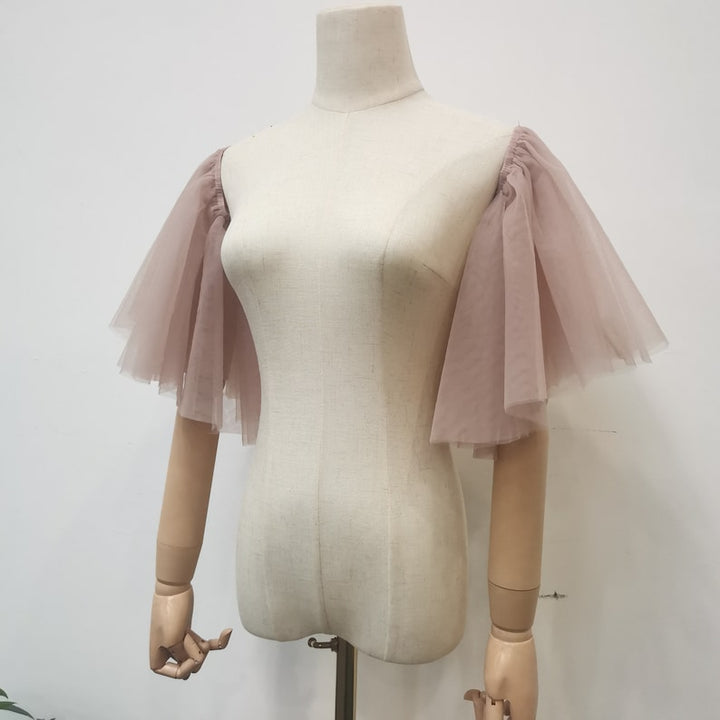 Detachable Rose Pink Tulle Sleeve, Short off Shoulder Wedding Sleeve, Removable Dress Sleeves, Tulle Bridal Sleeves, Custom Bridal Accessory
