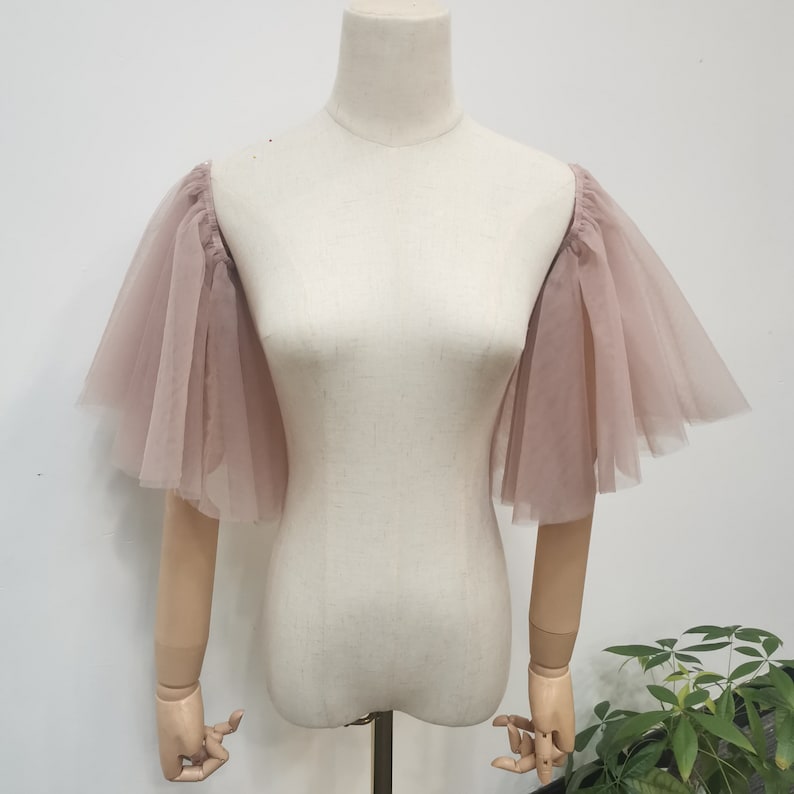 Detachable Rose Pink Tulle Sleeve, Short off Shoulder Wedding Sleeve, Removable Dress Sleeves, Tulle Bridal Sleeves, Custom Bridal Accessory
