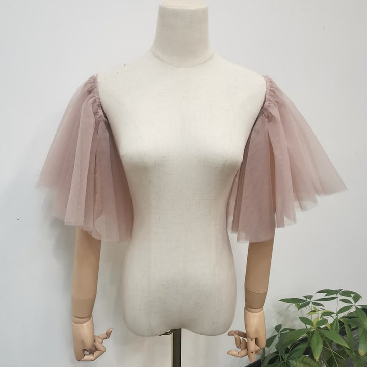 Detachable Rose Pink Tulle Sleeve, Short off Shoulder Wedding Sleeve, Removable Dress Sleeves, Tulle Bridal Sleeves, Custom Bridal Accessory