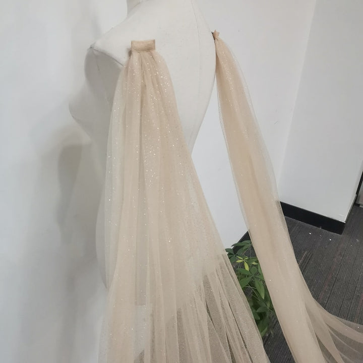 Sparkly Gold Sequin Shoulder Wing, Champagne Tulle Cape Veil, Detachable Bridal Wings, Starry Cape Veil, Shoulder Veil, Festival Party Veil