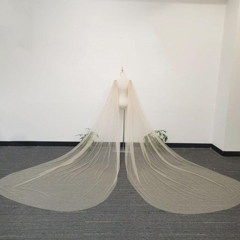 Sparkly Gold Sequin Shoulder Wing, Champagne Tulle Cape Veil, Detachable Bridal Wings, Starry Cape Veil, Shoulder Veil, Festival Party Veil