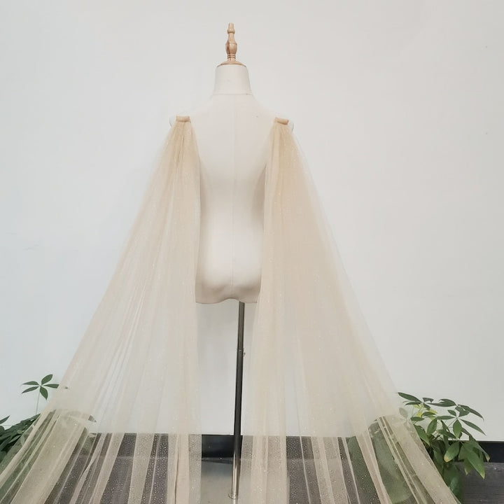 Sparkly Gold Sequin Shoulder Wing, Champagne Tulle Cape Veil, Detachable Bridal Wings, Starry Cape Veil, Shoulder Veil, Festival Party Veil